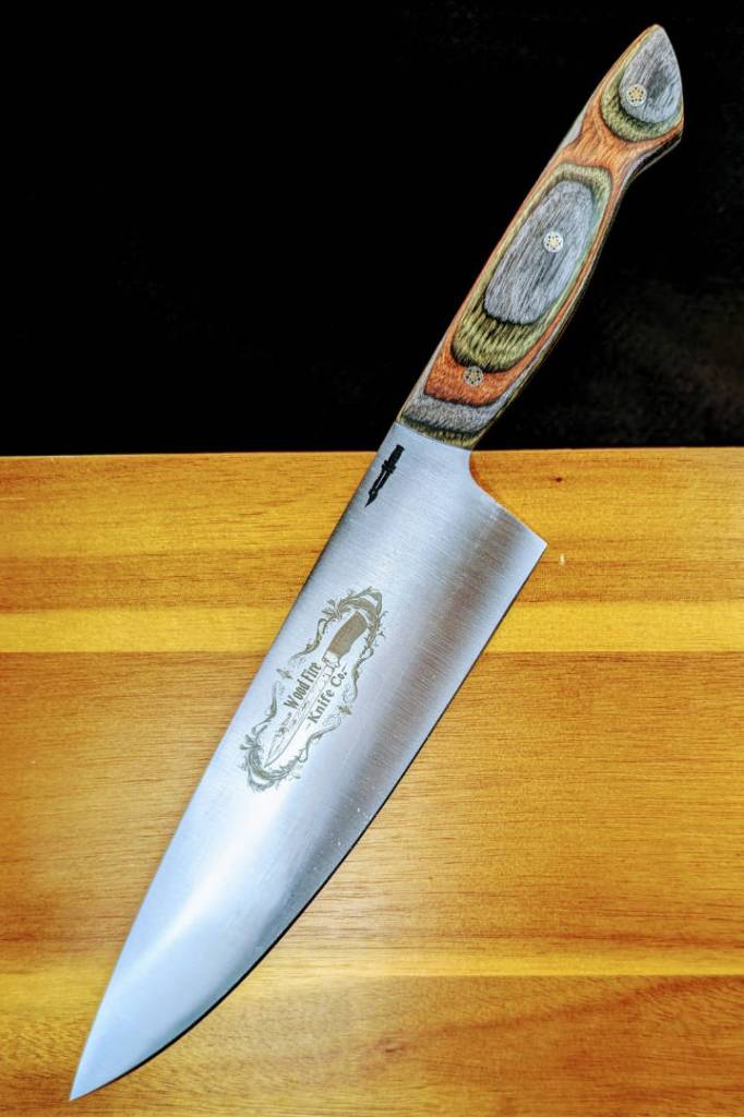 8 inch chef knife with dymalux handle and mosaic pins